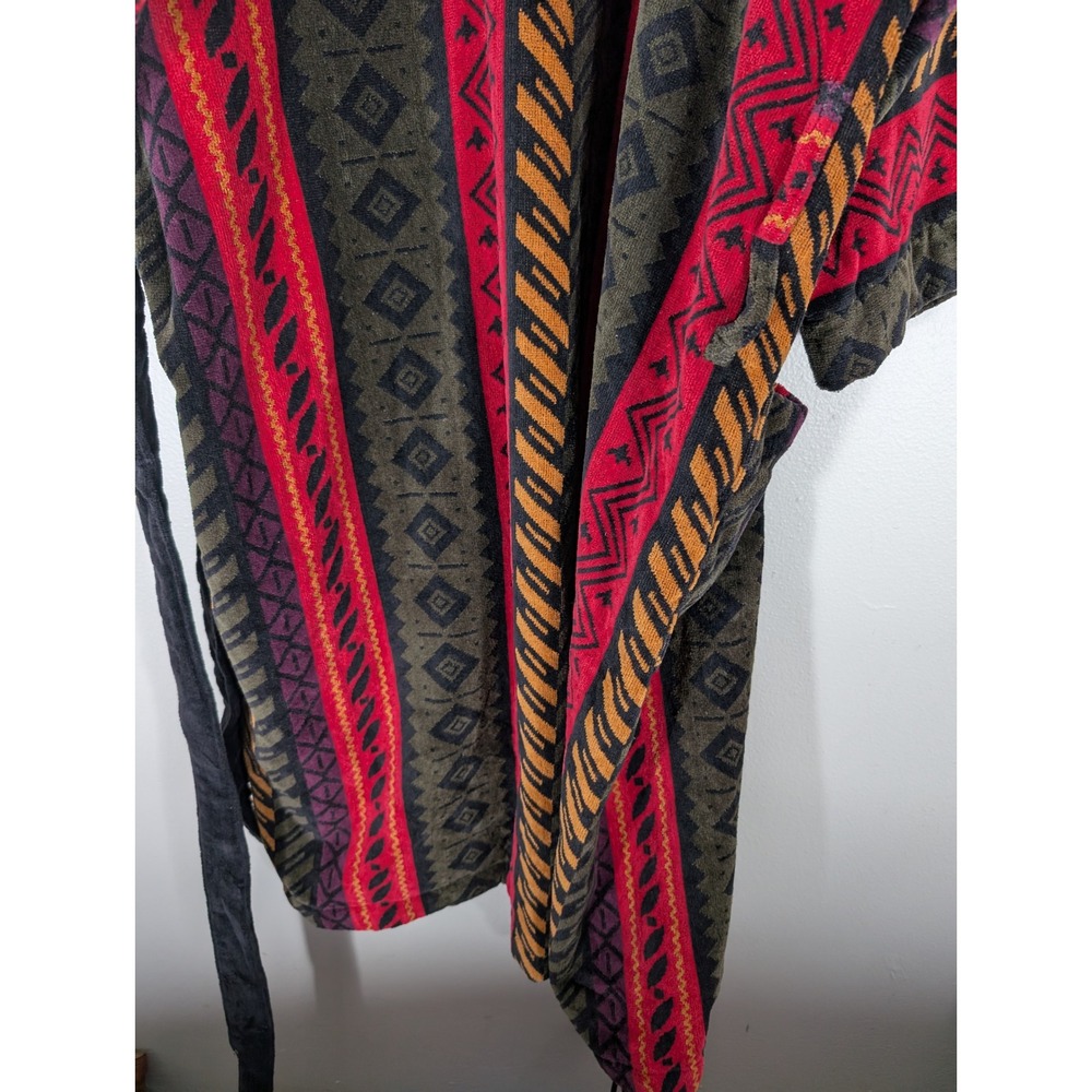 Bill Blass Menswear One Size Robe New Cotton Terry Southwestern Geometric Red - Picture 10 of 11